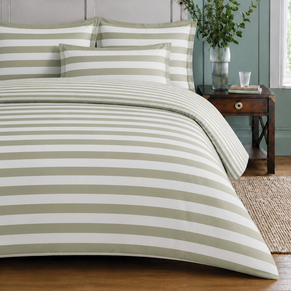 Sweet Dreams Super King Size Lyndon Stripe Olive Duvet Cover Set Image 1