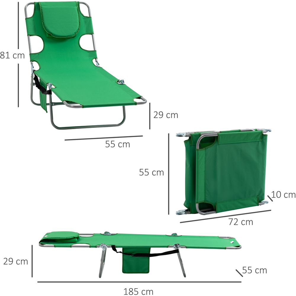 Outsunny Green 5 Level Adjustable Folding Sun Lounger with Reading Hole Image 7