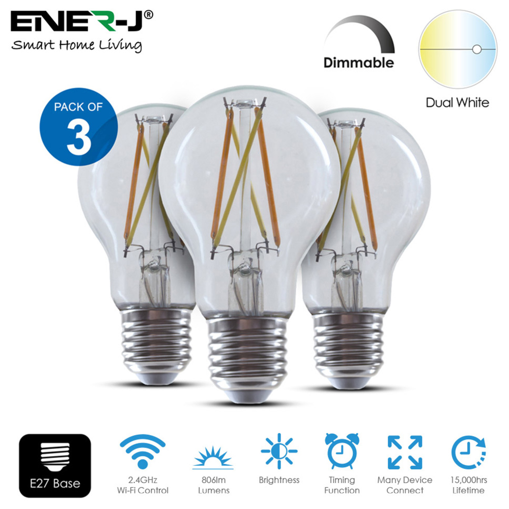 ENER-J 8.5W Smart Wi-Fi GLS A60 Filament Bulb 3 Pack Image 4