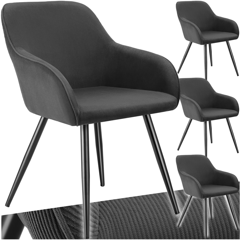 tectake Marilyn Set of 4 Anthracite Black Corduroy Padded Dining Chair Image 2