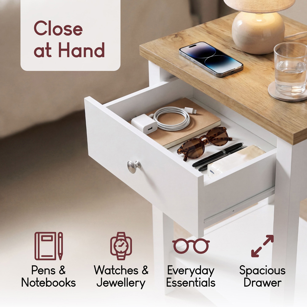 VIDA DESIGNS Arlington Single Drawer White Bedside Table Image 6