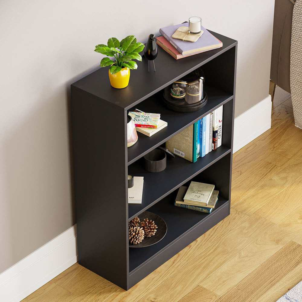 Vida Designs Cambridge 3 Shelf Black Low Bookcase Image 4