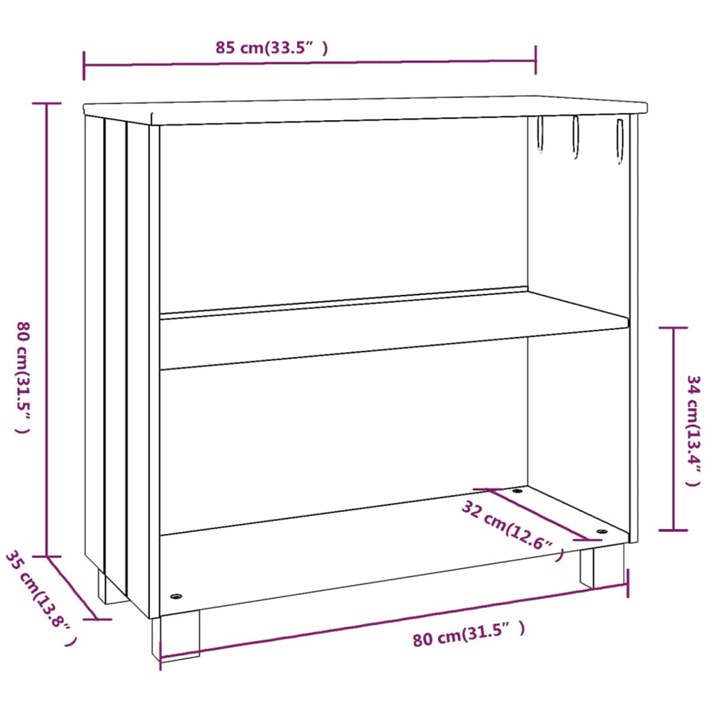 vidaXL Hamar 2 Shelf White Solid Pine Wood Sideboard Image 9