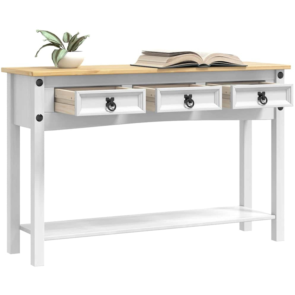 vidaXL Corona 3 Drawer Single Shelf White Solid Pine Wood End Table Image 3