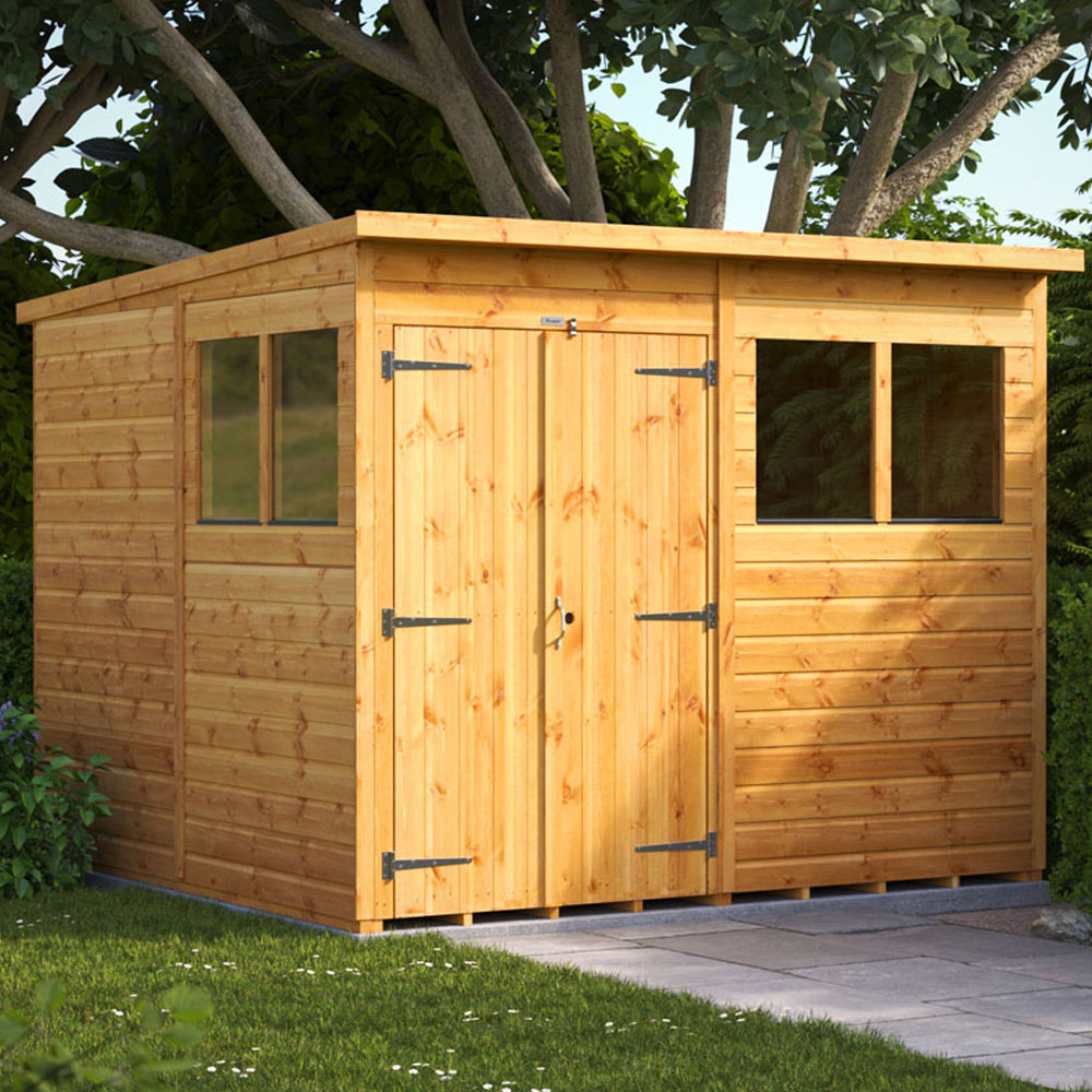 Power Sheds 8 x 8ft Double Door Pent Wooden Shed with Window Image 2