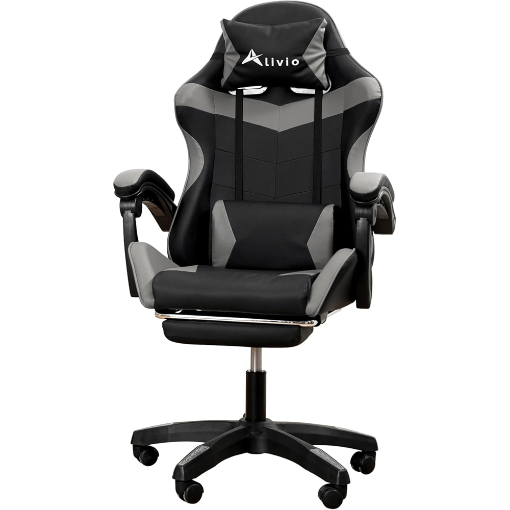 Alivio Black and Grey Ergonomic Swivel Gaming Chair with Footrest and Lumbar Support Image 3
