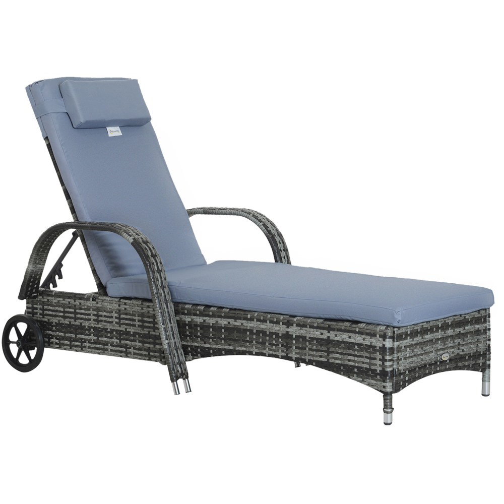 Outsunny Grey Rattan Recliner Sun Lounger Image 2