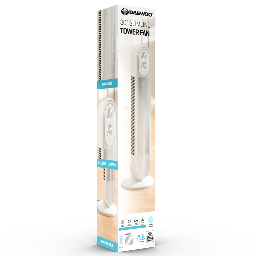 Daewoo Slimline White Tower Fan 30 inch Image 3