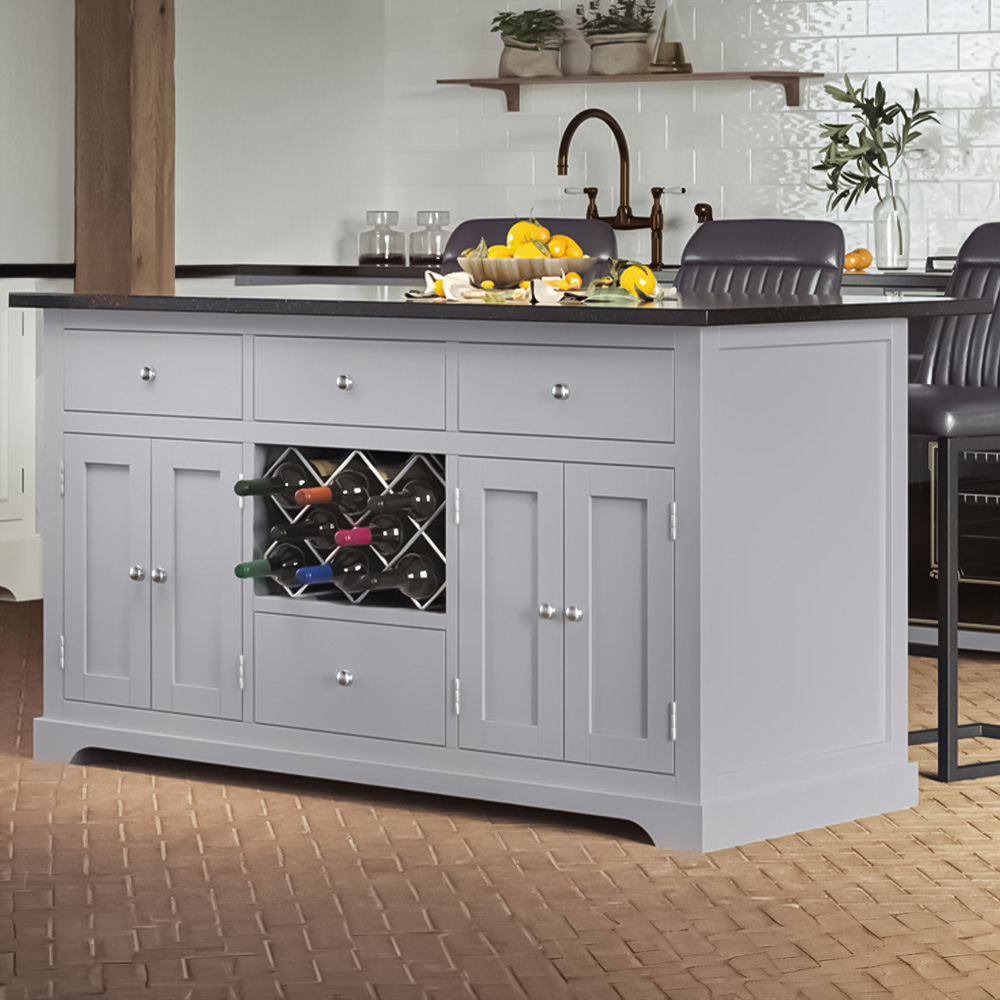 Baumhaus Kitchen Island 4 Door 4 Drawer Grey Cabinet with Black Granite Worktop Image 1