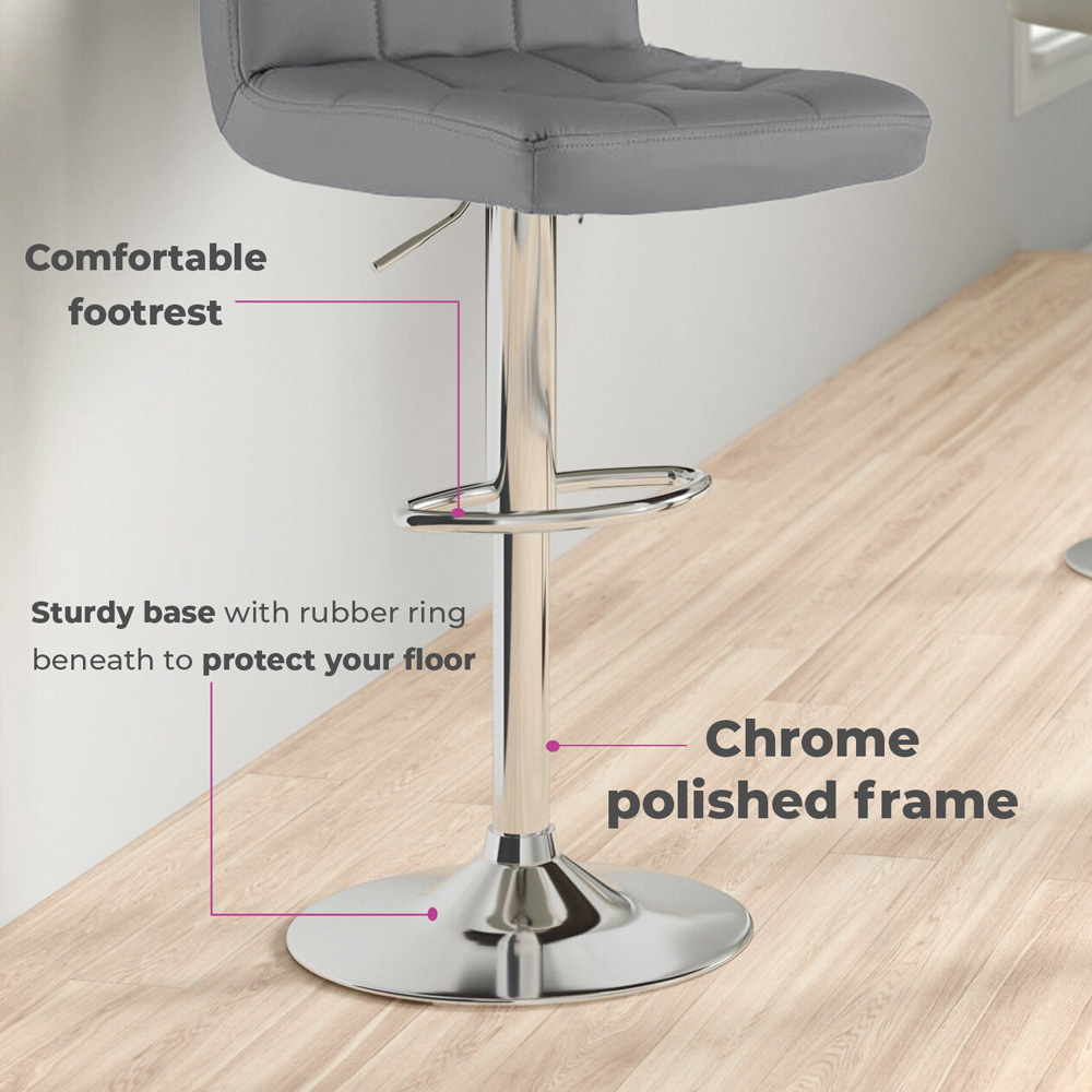 Neo Dark Grey and Chrome Faux Leather Swivel Bar Stool Set of 2 Image 6