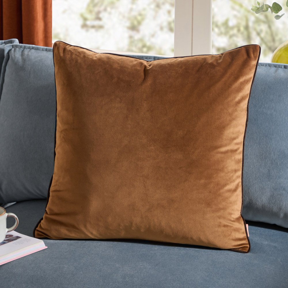 Furn Meridian Caramel and Chocolate Velvet Cushion 55 x 55cm Image 2