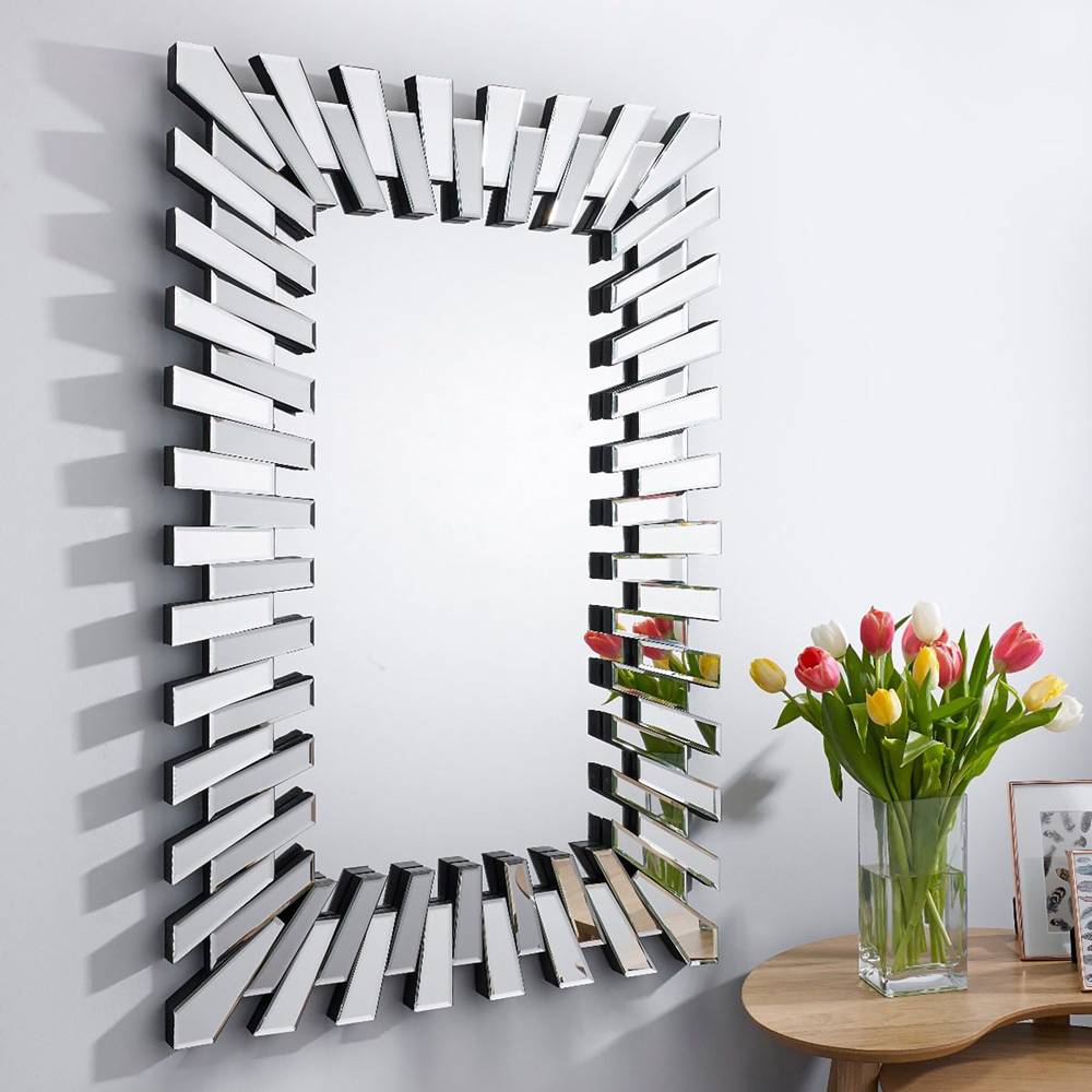 Furniturebox Astra Rectangular Silver Modern 3D Wall Mirror 100 x 66cm Image 4