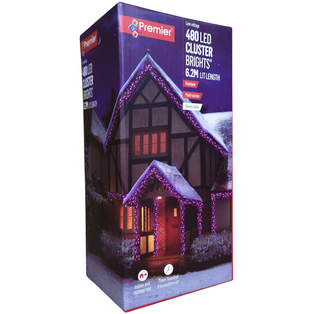 Premier ClusterBrights 480 Rainbow LED Multi-Function Green Cable Cluster Light 6.2m Image 2