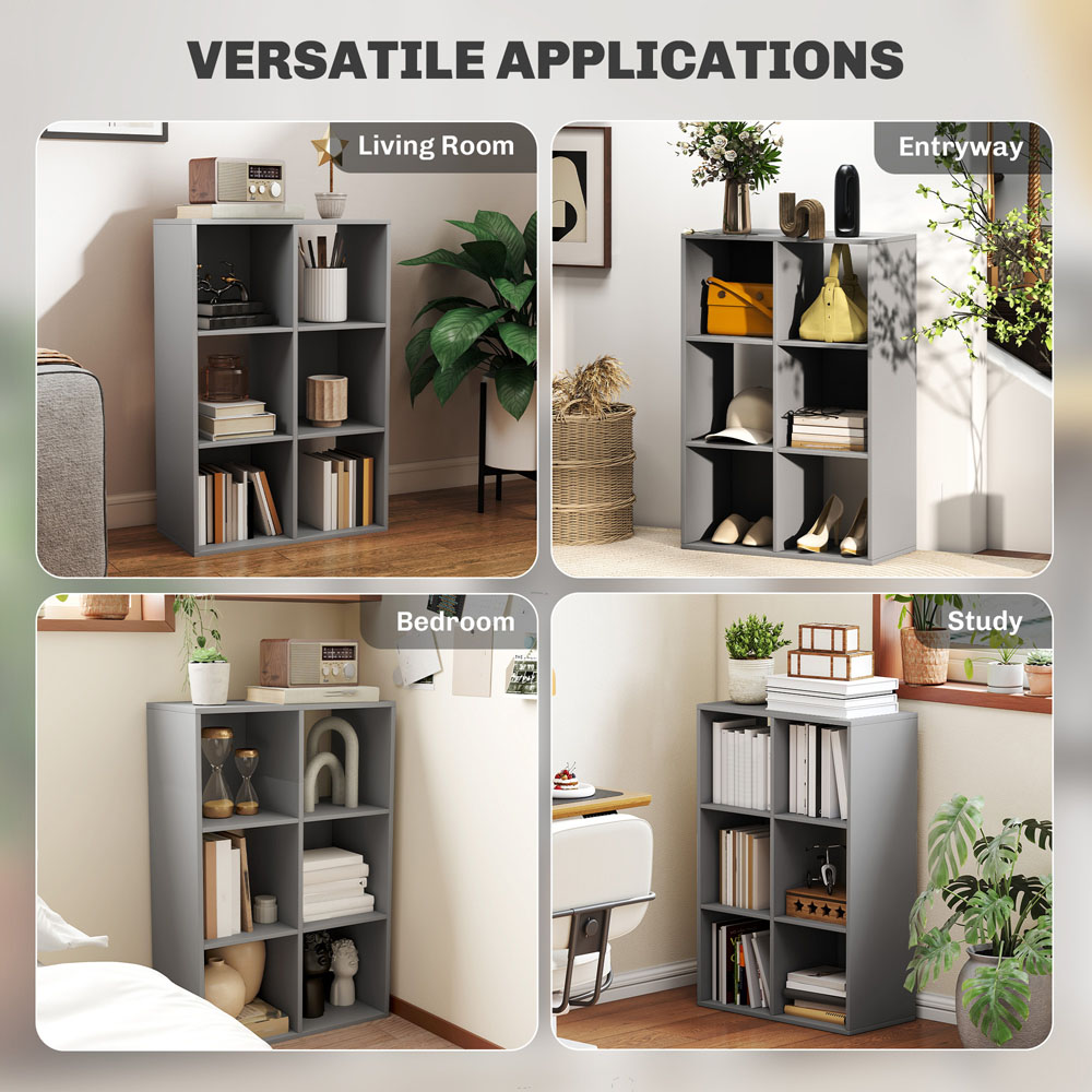 HOMCOM 6 Cube Light Grey Bookshelf Image 6