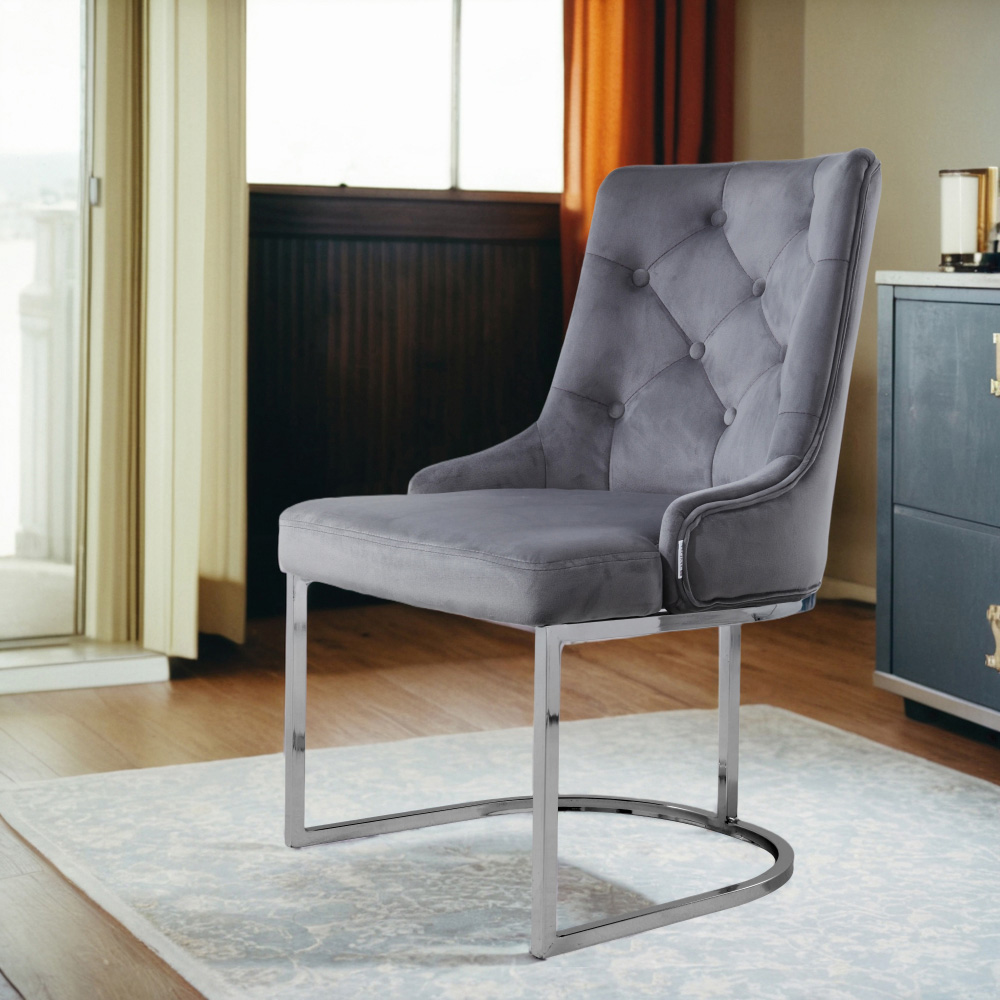 Living and Home Grey Suede Button Tufted Armchair Image 8