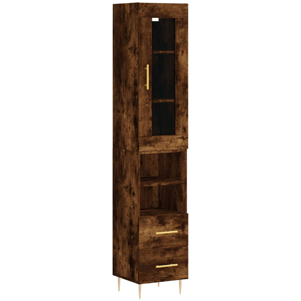 vidaXL Single Glass Door 2 Drawer 2 Shelf Smoked Oak Highboard Image 2
