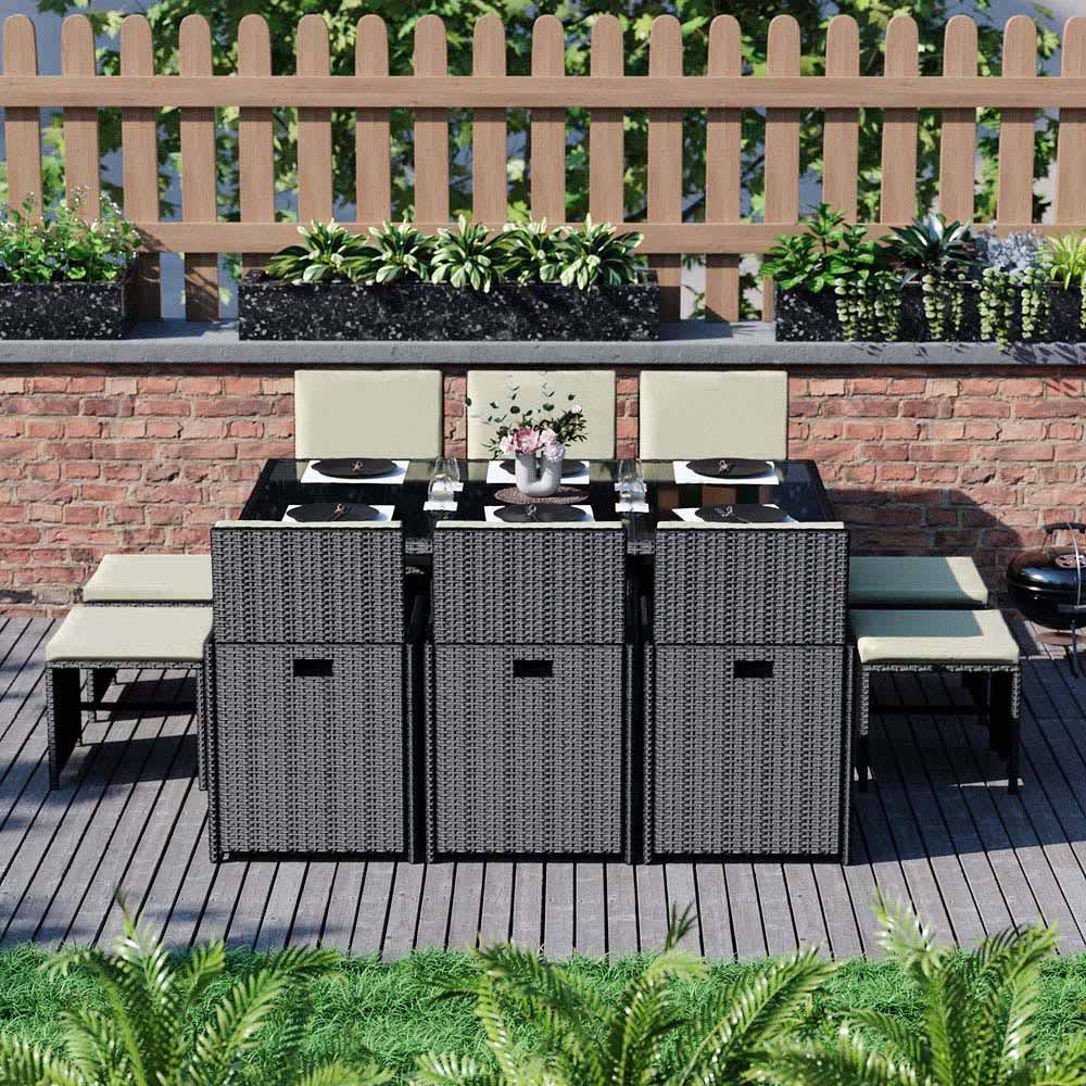 Garden Vida Cuba Rattan Effect 10 Seater Garden Dining Set Black Image 3