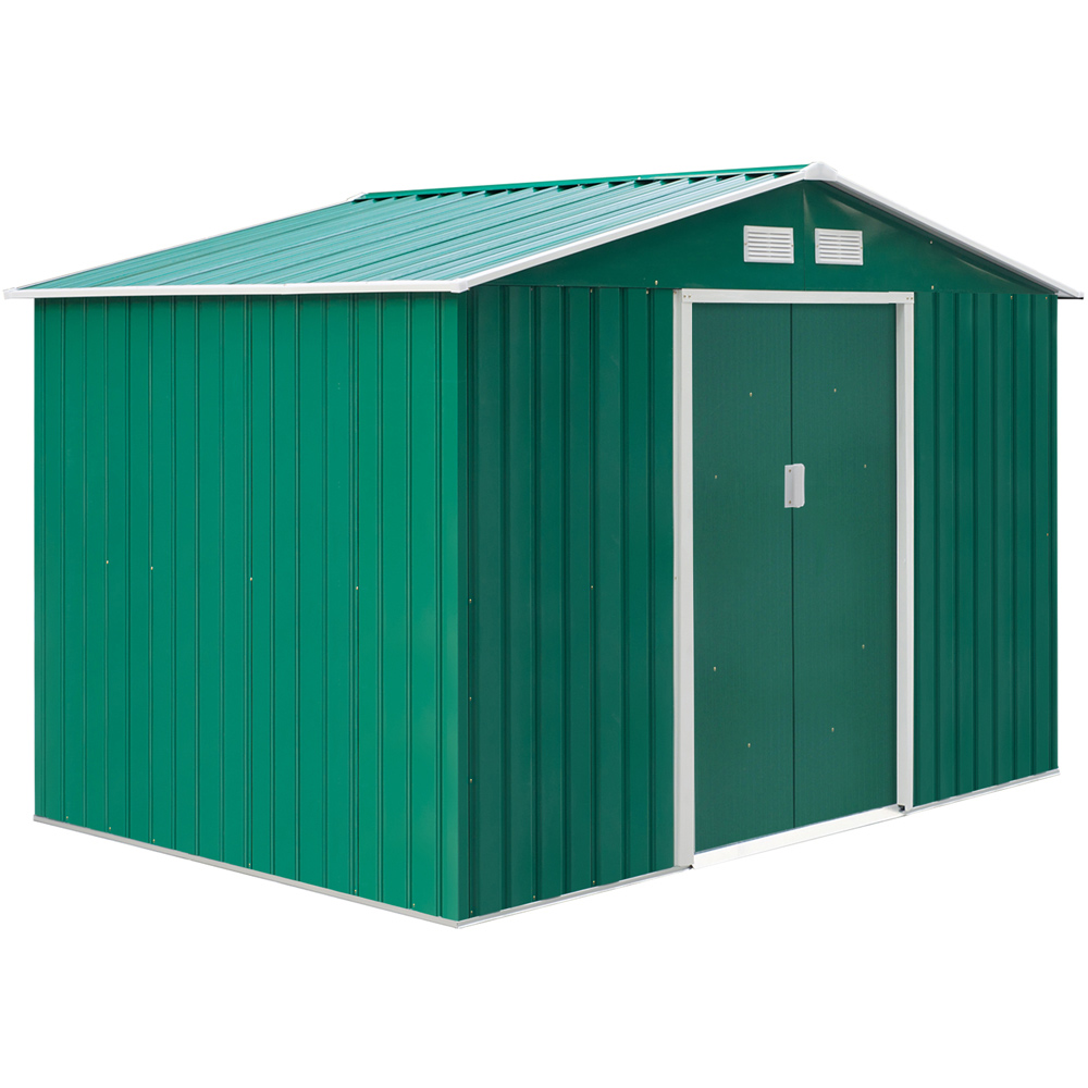Outsunny 9 x 6.4ft Apex Double Sliding Door Metal Garden Shed Image 1