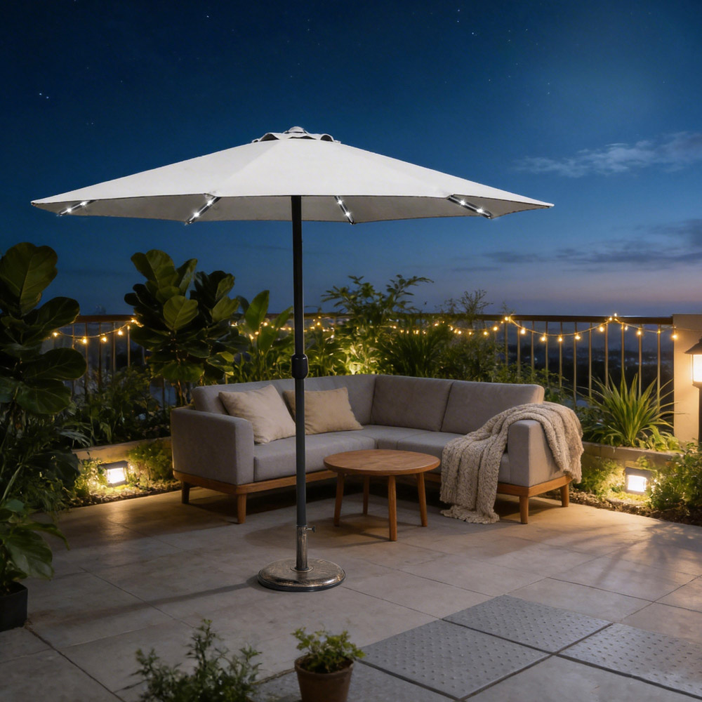 Direct Wicker Light Beige LED Crank Handle Parasol 2.94m Image 4
