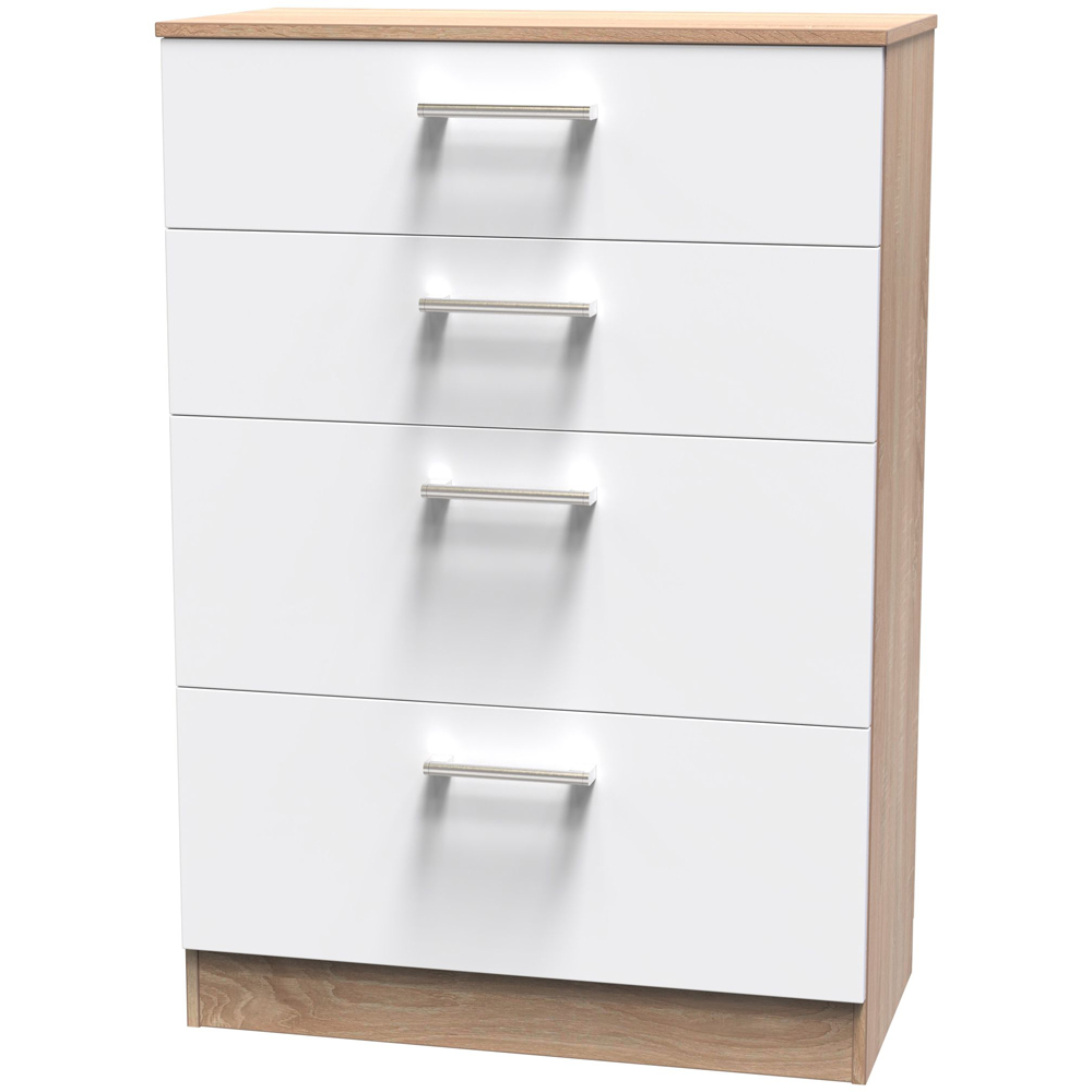 Crowndale Devon 4 Drawer White Matt and Bardolino Oak Deep Chest of Drawers Ready Assembled Image 2