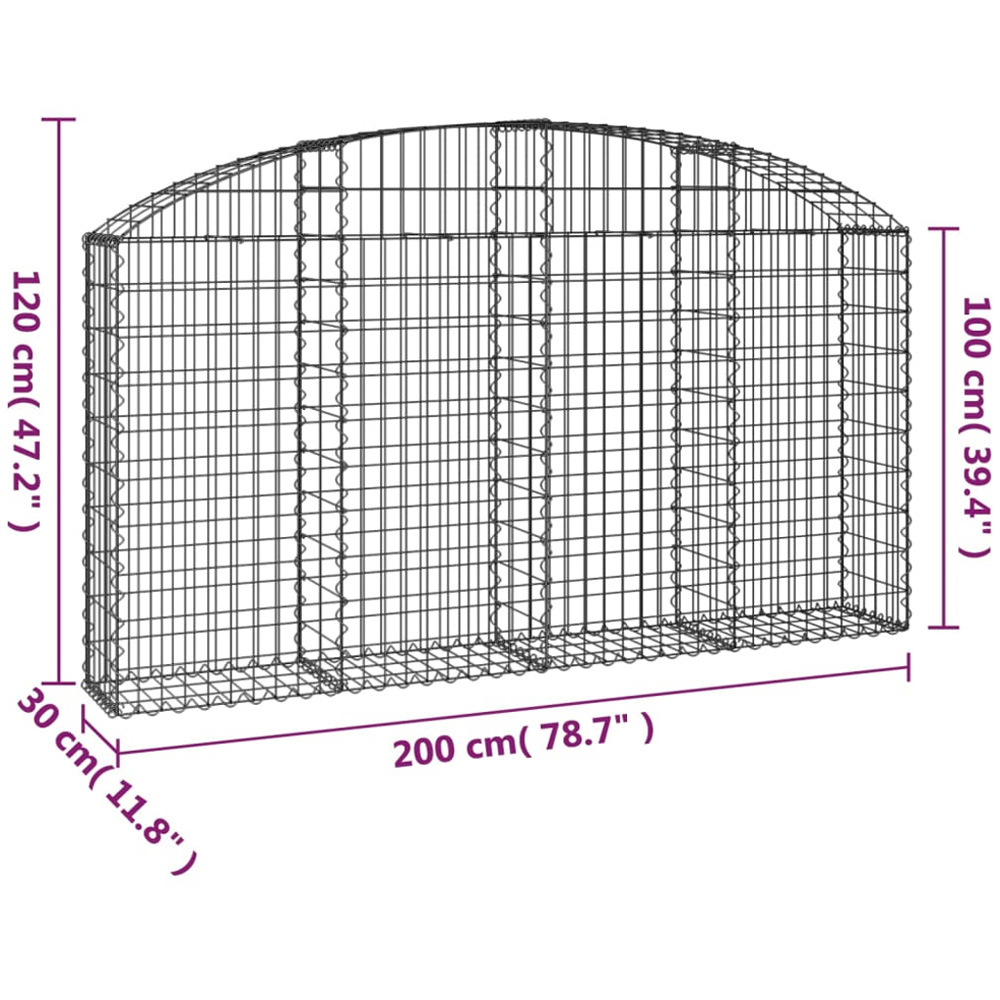vidaXL Silver Galvanised Iron Arched Gabion Basket 200 x 30 x 100/120cm Image 4