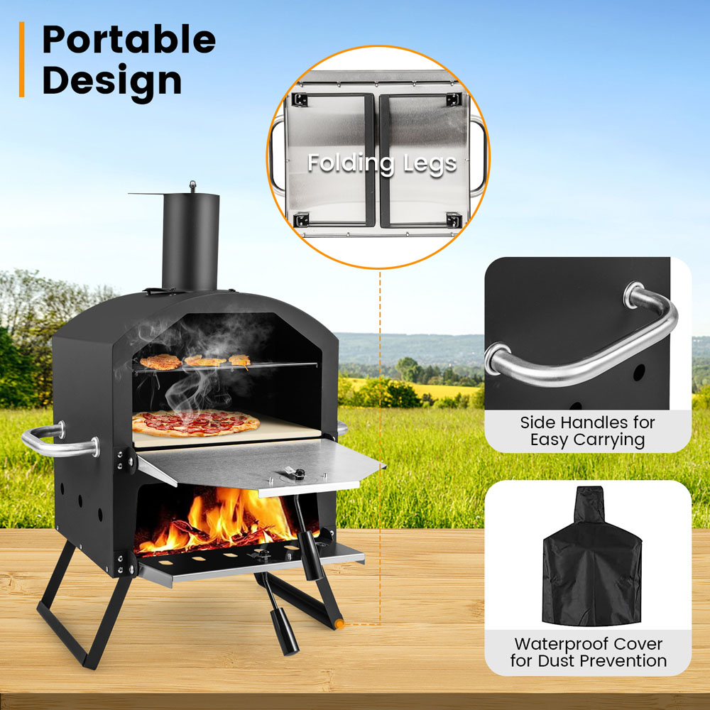 Costway Black Outdoor Pizza Oven with Waterproof Cover Image 8