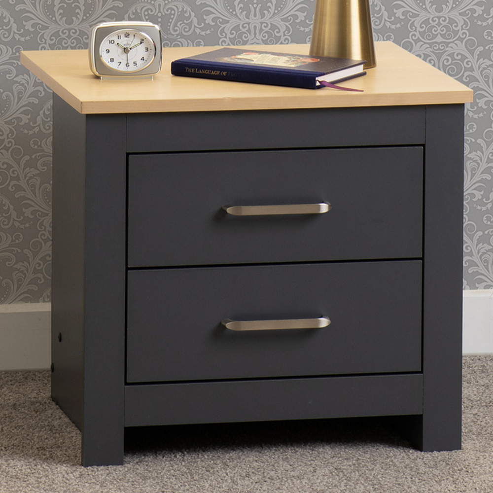 Seconique Portland 2 Drawer Grey and Oak Effect Bedside Table Image 1