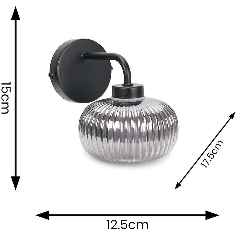 ValueLights Amaia Matt Black Smoked Ribbed Glass LED Wall Light Image 7