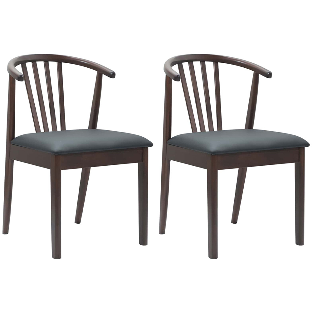 vidaXL Set of 2 Light Brown and Black Rubberwood Vintage Dining Chairs Image 8
