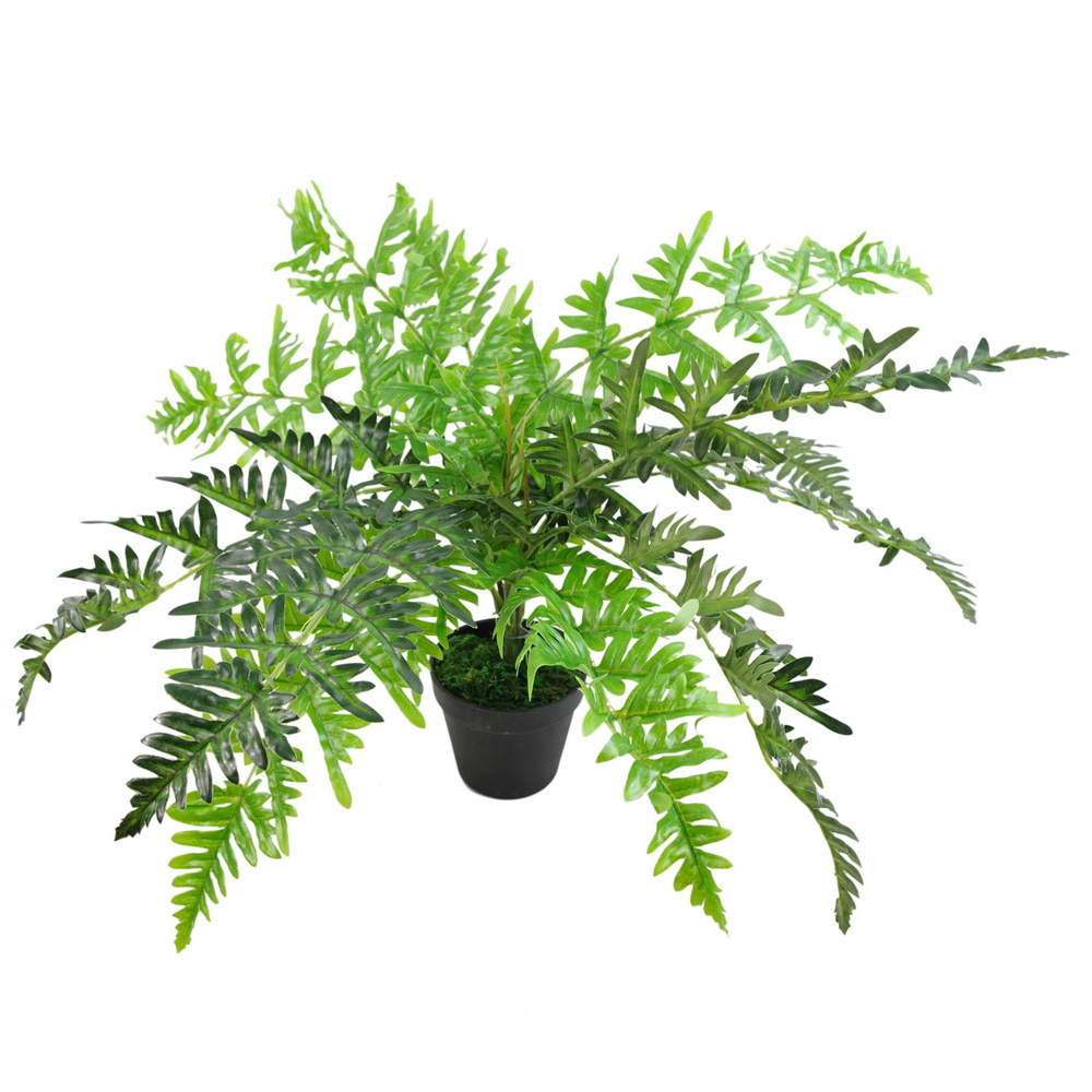 Leaf Artificial Evergreen Fern Plant in Hanging Copper Planter 60cm Image 4