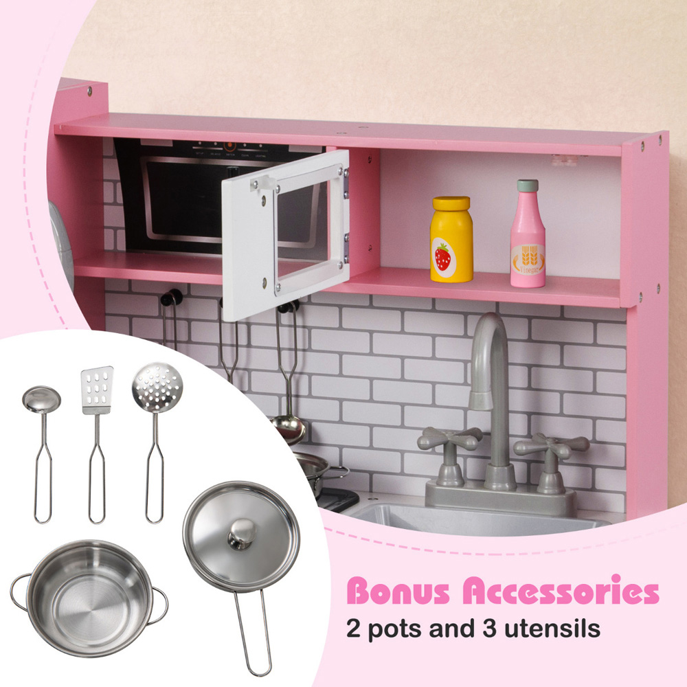Costway Kids Pink and White Kitchen Play Set with Oven and Washing Machine Image 5