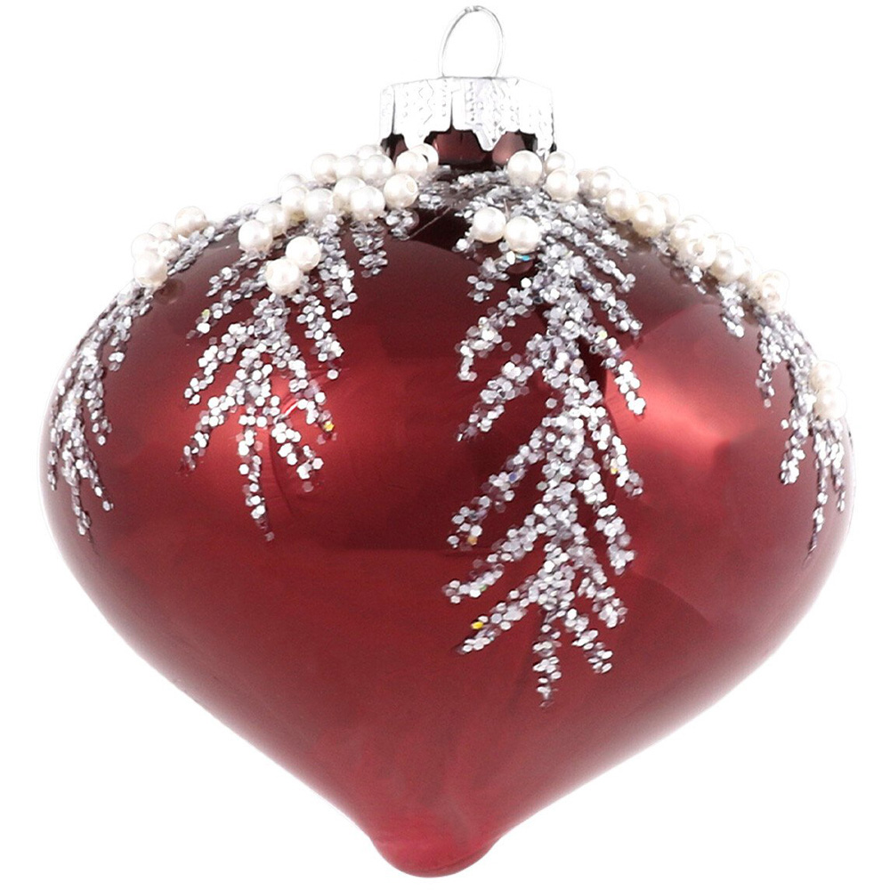 Midnight Elegance Burgundy Silver Pearl Leaf Christmas Bauble Image 2