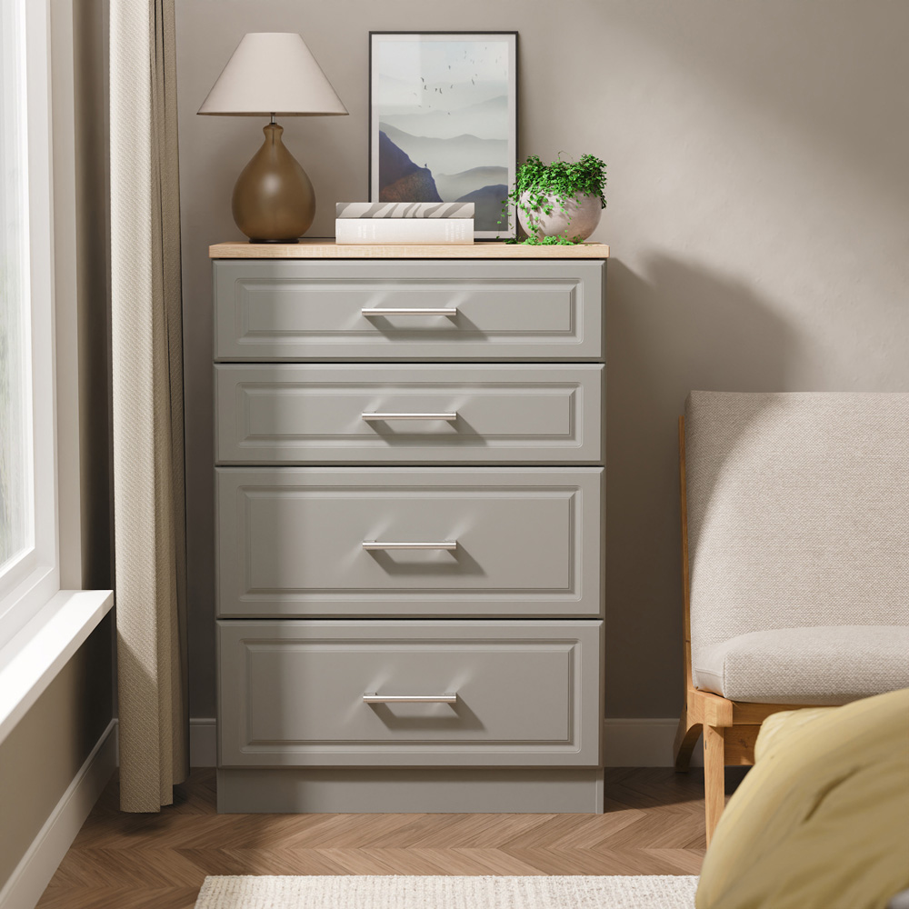 Crowndale Kent 4 Drawer Dusk Grey and Bardolino Oak Deep Chest of Drawers Ready Assembled Image 7