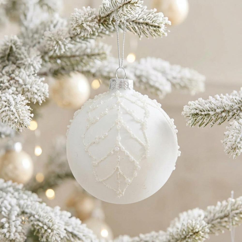 Glitter Leaf Bauble Matte White - Matt White Image 2