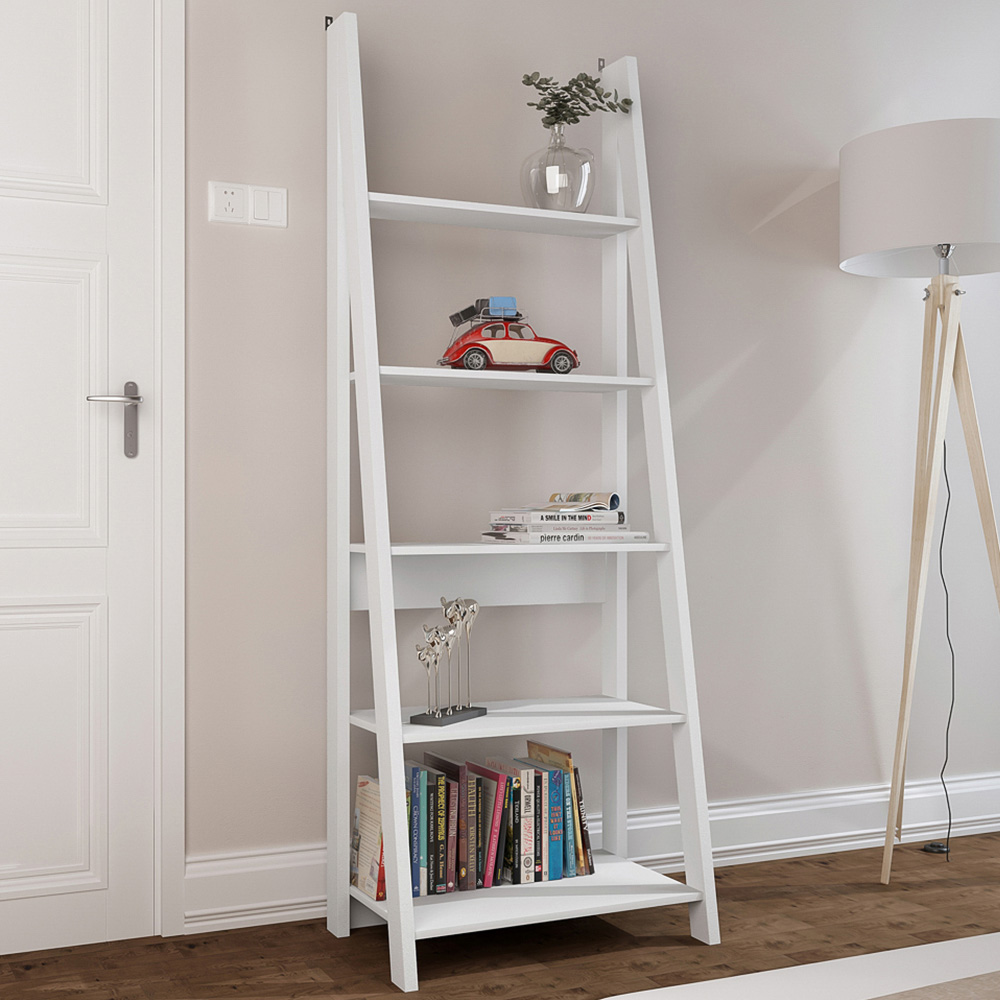 Tiva 5 Shelf White Ladder Bookcase Image 1