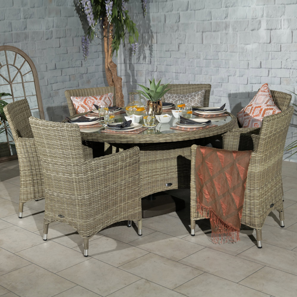 Royalcraft Wentworth Rattan 6 Seater Round Carver Dining Set Image 2