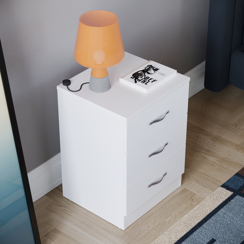 Vida Designs Riano 3 Drawer White Bedside Table Image 6