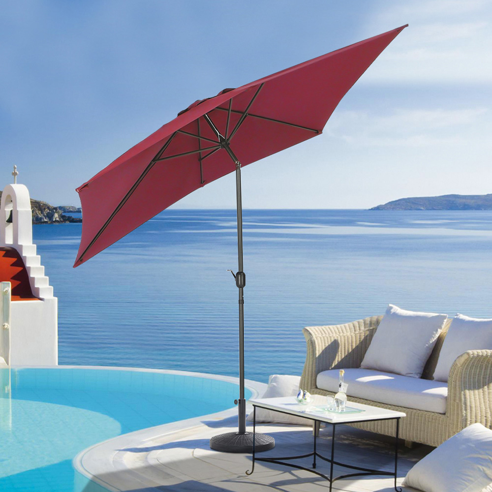 Living and Home Red Square Crank Tilt Parasol with Rattan Effect Base 3m Image 2