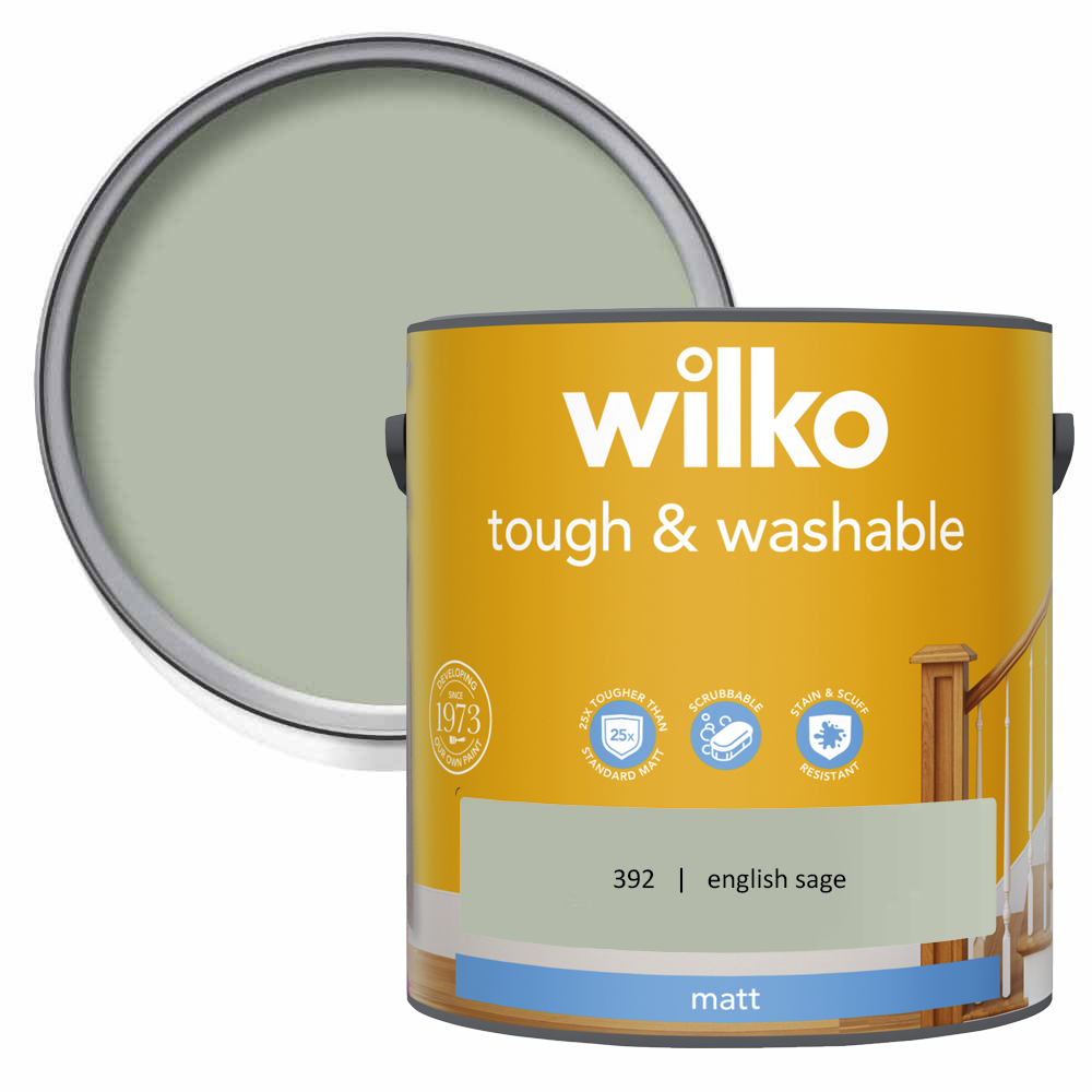 Wilko Tough & Washable English Sage Matt Emulsion Paint 2.5L Image 1