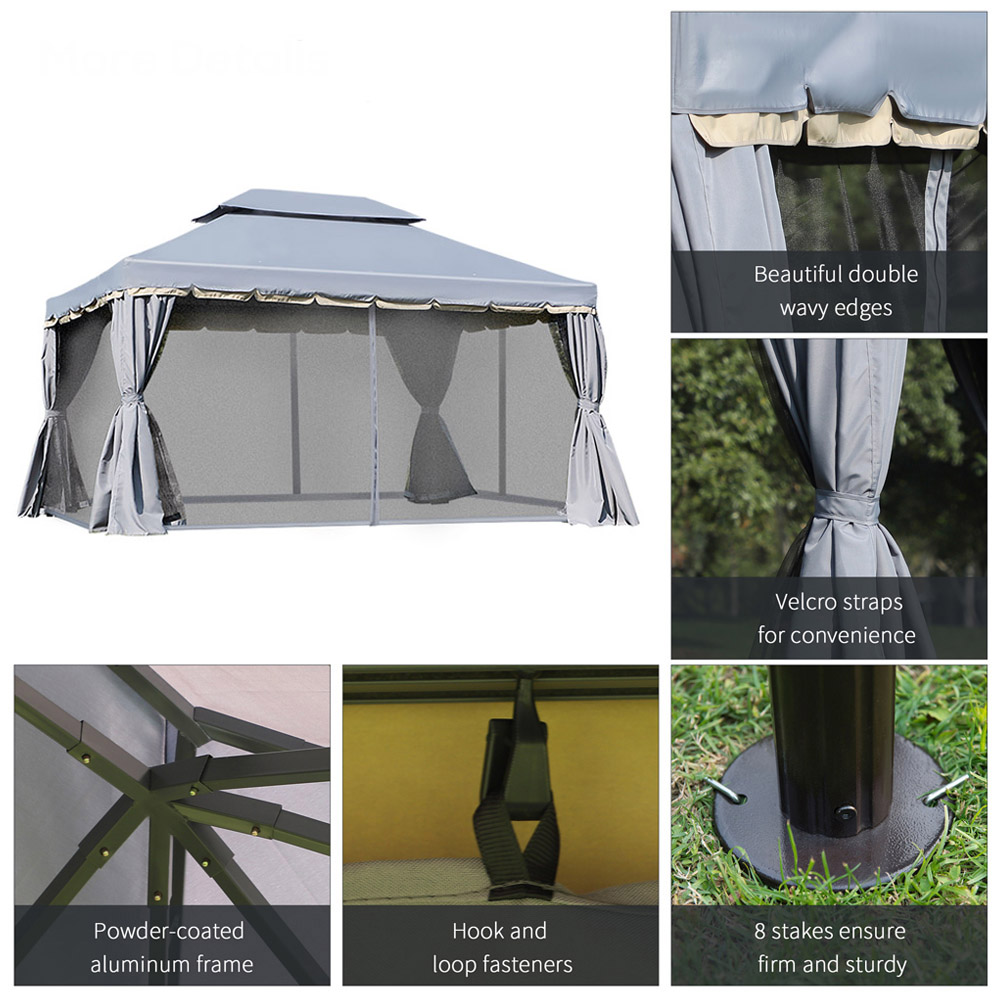 Outsunny 4 x 3m Grey Marquee Pavilion Patio Gazebo with Sides Image 5