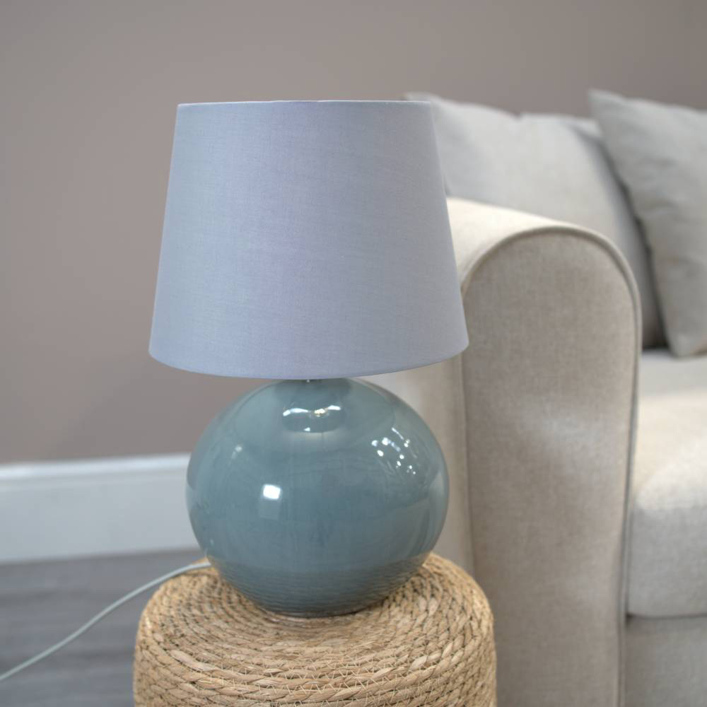 ValueLights Bosco Eucalyptus Teal Grey Fabric Tapered Shade Ceramic LED Table Lamp Image 3