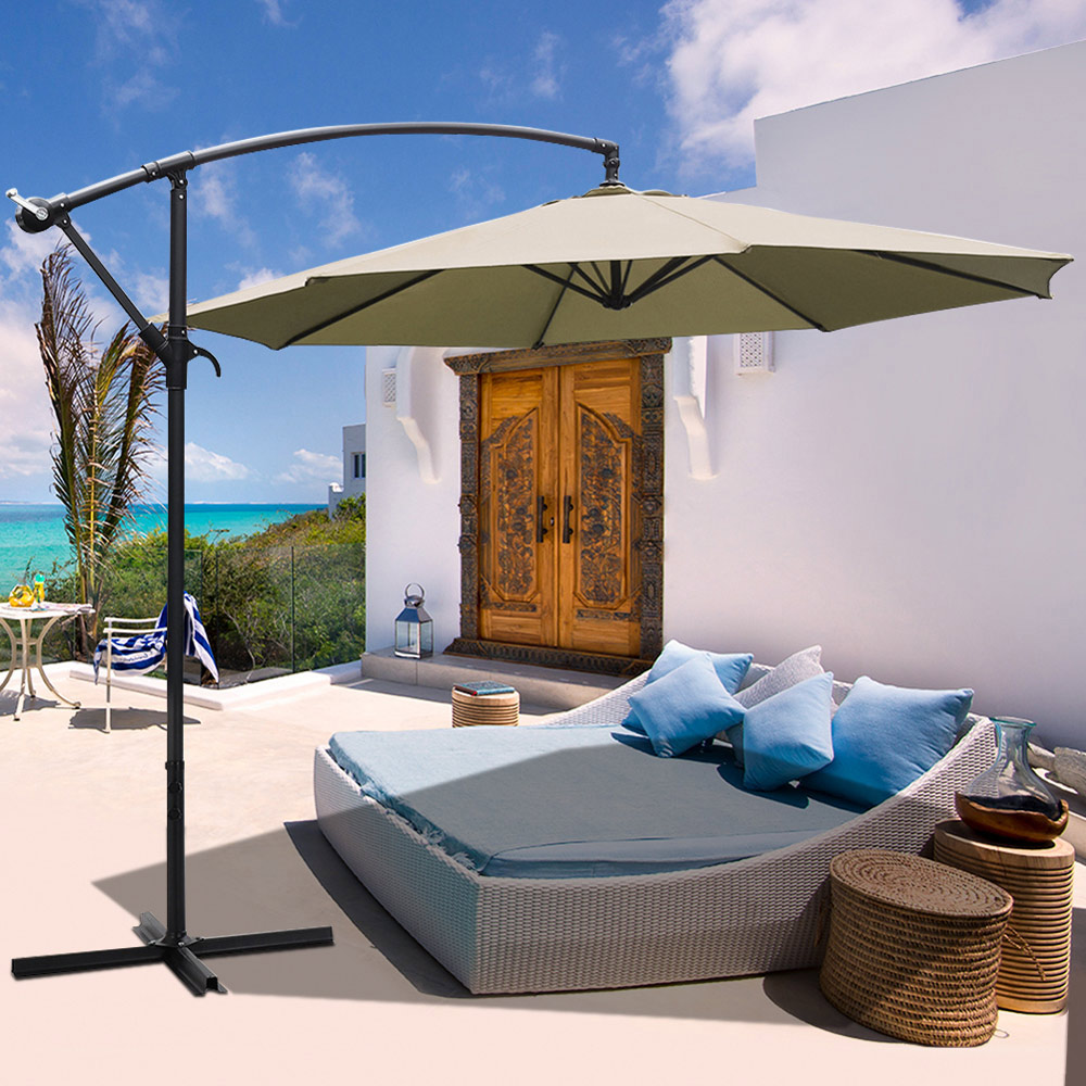Living and Home Taupe Garden Cantilever Parasol with Cross Base 3m Image 2