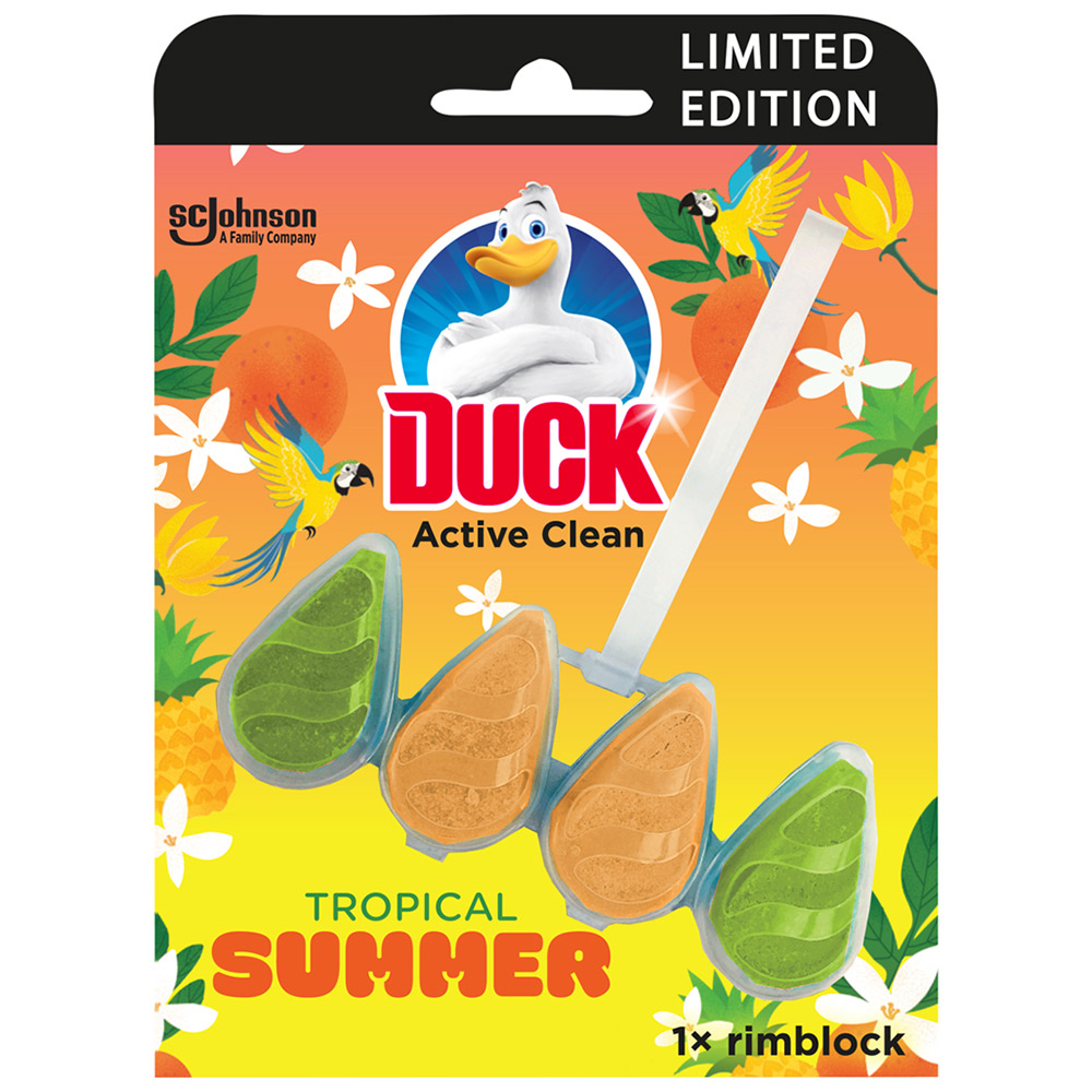 Duck Tropical Summer Active Clean Toilet Rim Block 38.6g Image 1
