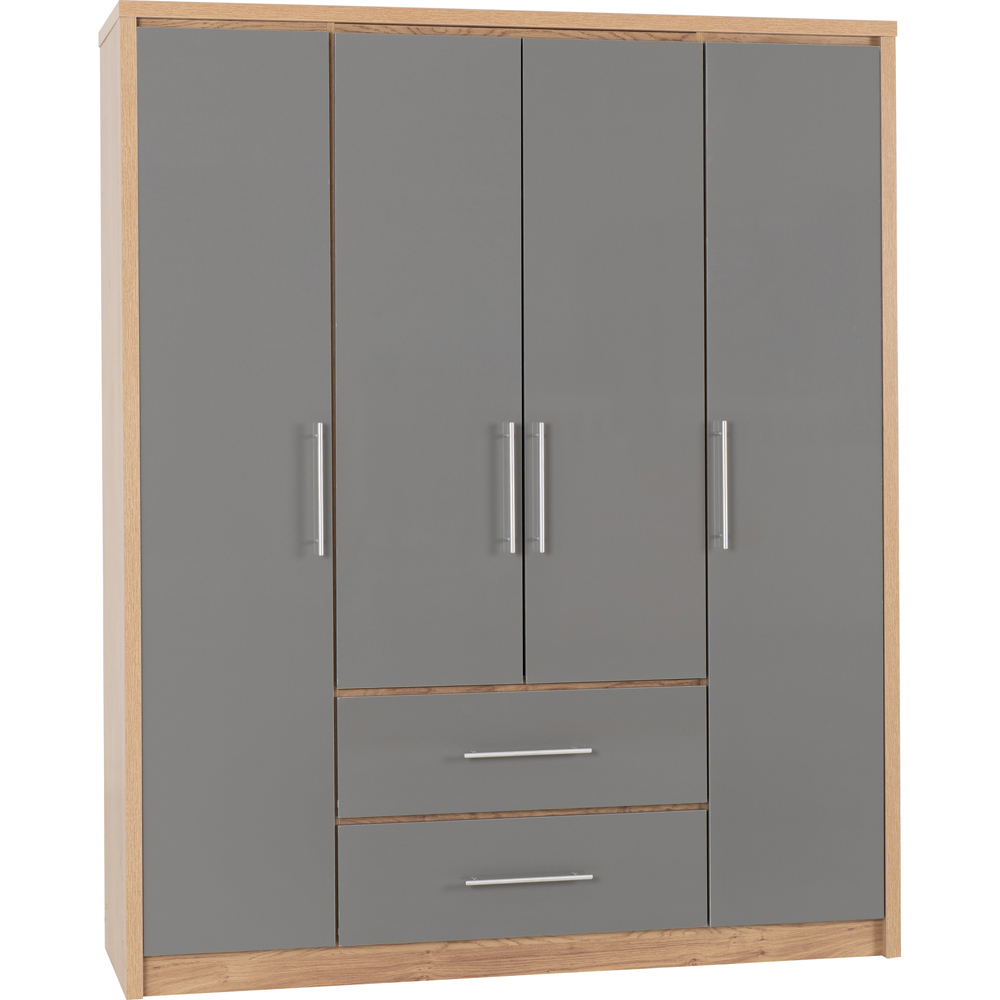 Seconique Seville 4 Door 2 Drawer Grey Gloss Light Oak Effect Veneer Wardrobe Image 2