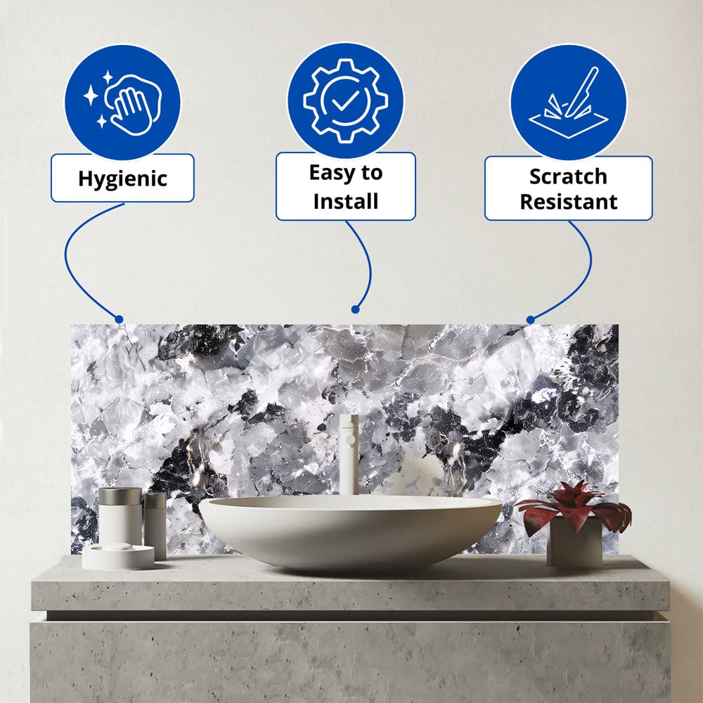 Warren Reed Designer Silver and Black Quartz Effect Bathroom Splashback 25 x 60cm Image 3
