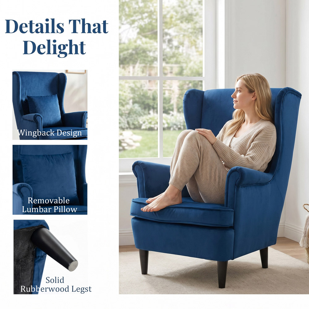HOMCOM Blue Wingback Accent Chair Image 6