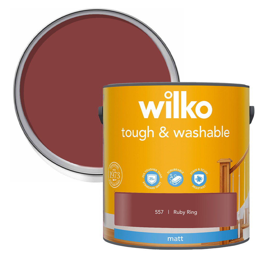 Wilko Tough & Washable Ruby Ring Matt Emulsion Paint 2.5L Image 1
