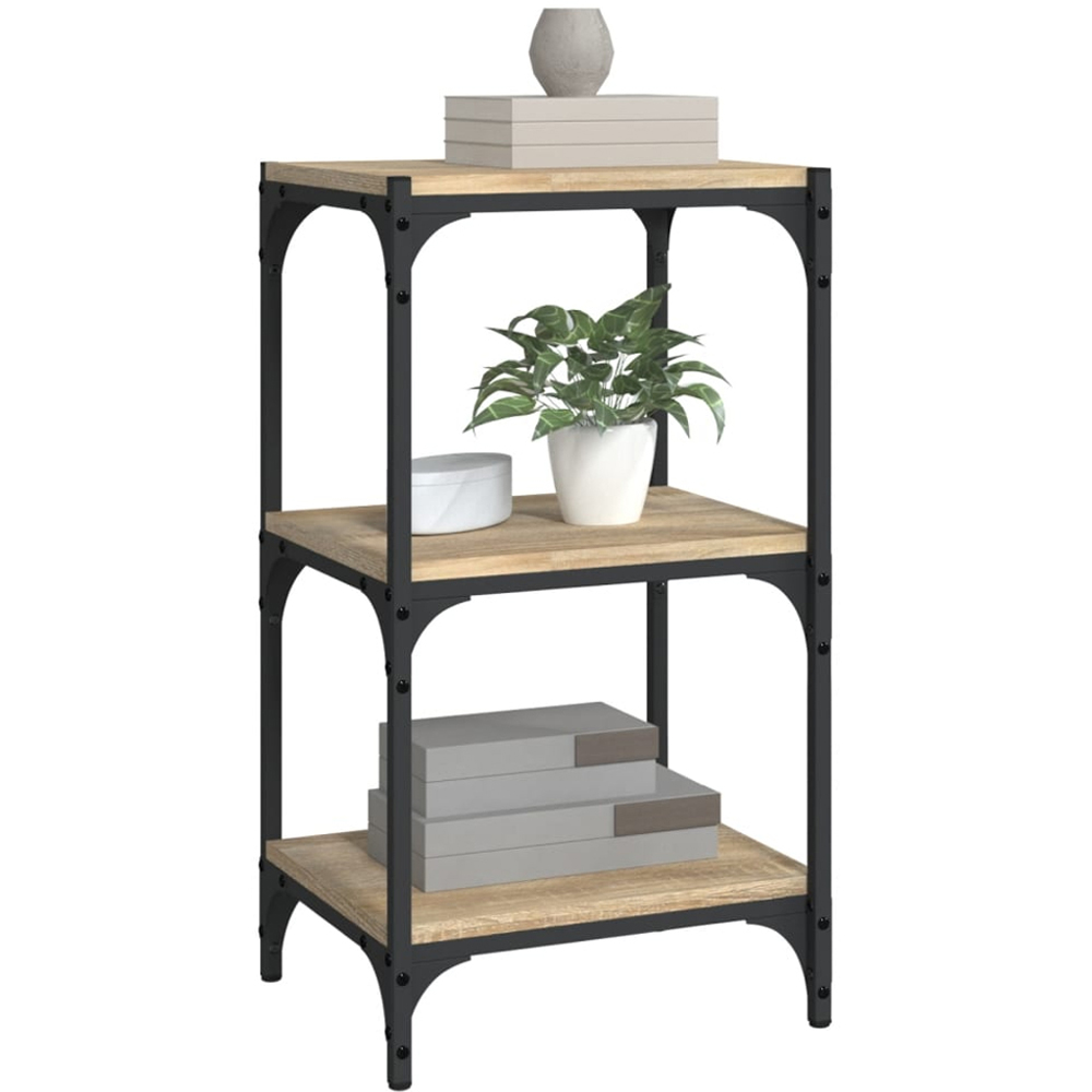 vidaXL 3 Shelf Sonoma Oak Wood and Steel Bookcase Image 4