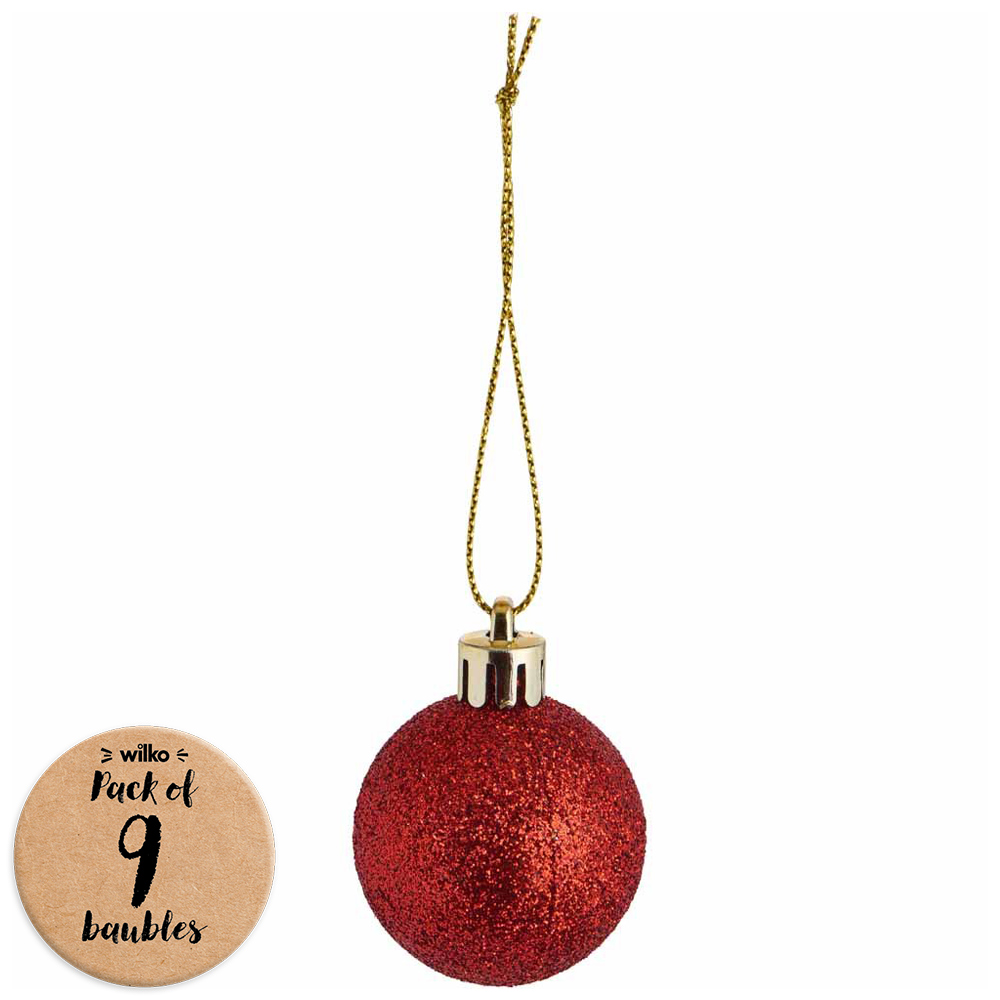 Wilko Cosy Red Baubles 9 Pack Image 1