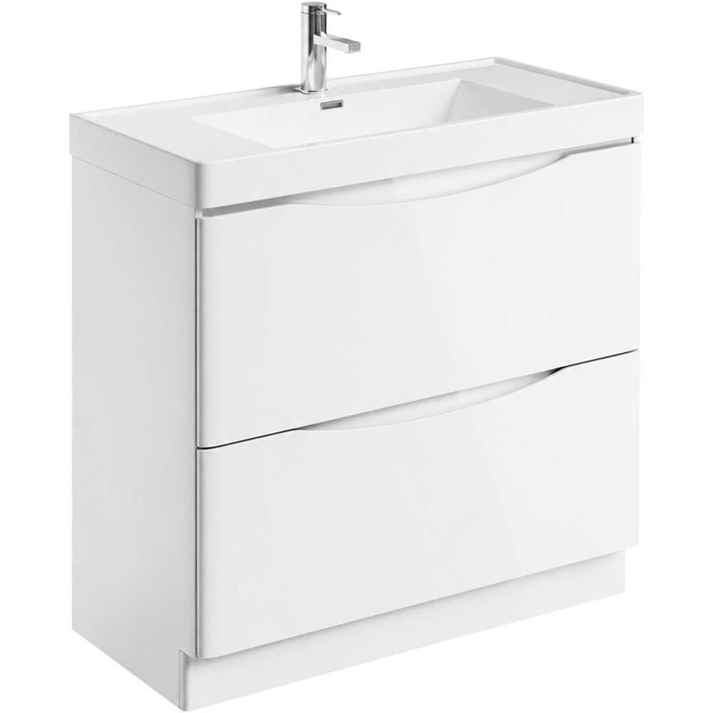 Go Bathrooms Erin 2 Drawer Gloss White Floorstanding Vanity Unit with Resin Basin 900mm Image 2